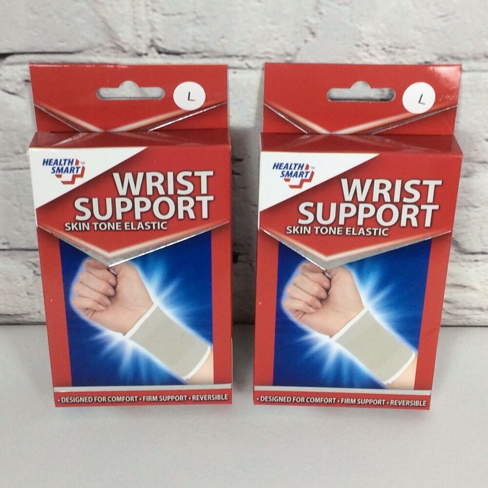 Health Smart Wrist Support Size Large Set Of 2 Skin Tone Elastic Reversible NIP